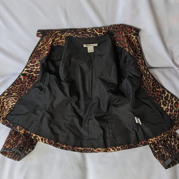 Vintage Nygard Petites animal-print blazer with leather trim size 6 EUC - Picture 7 of 10